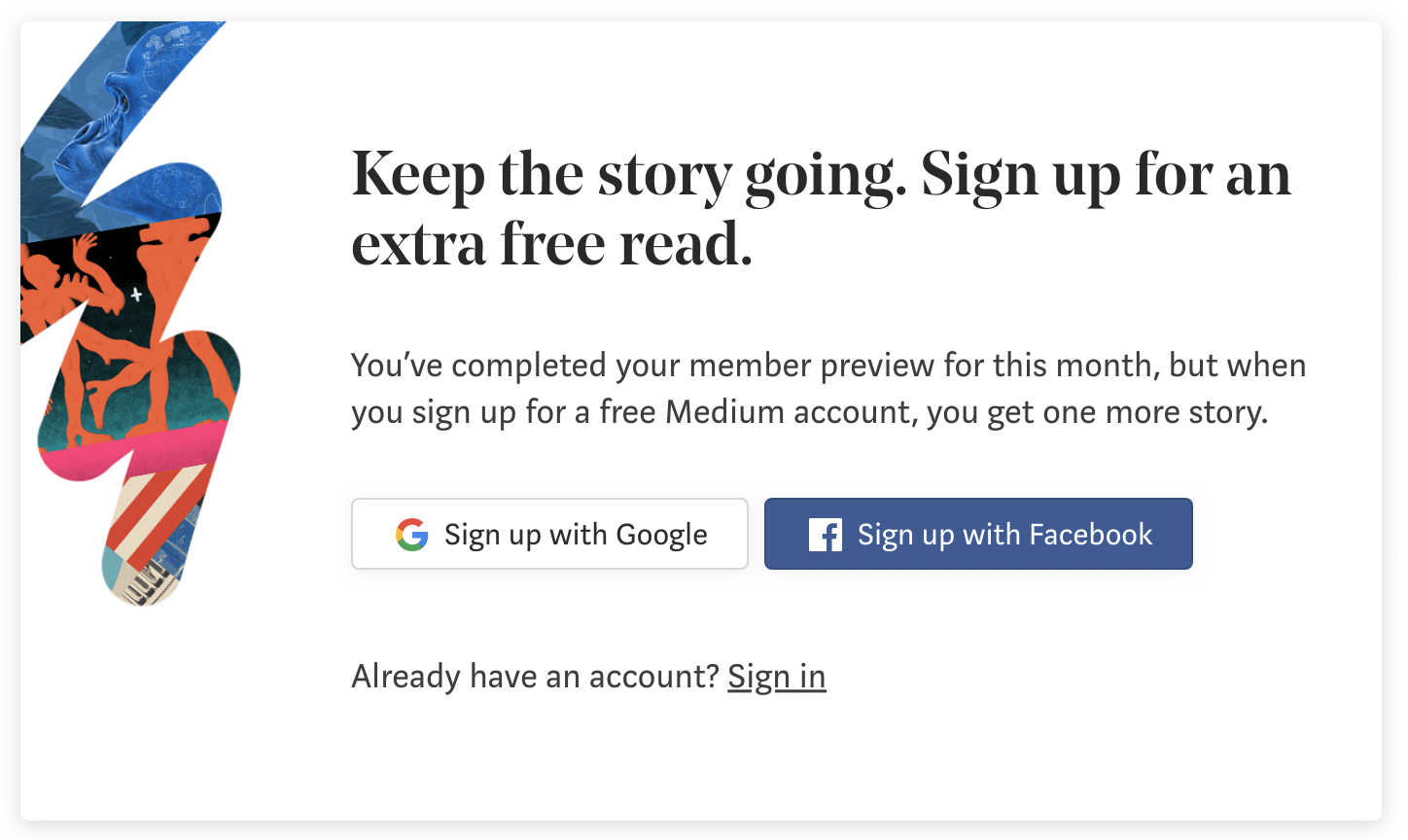 The reader paywall message on medium that appears after 5 posts